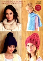 Knitting Pattern - Hayfield 7725 - Bonus Super Chunky - Hats
